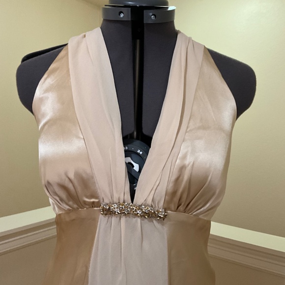White House Black Market Golden silk halter dress. Size 2 - Picture 2 of 7